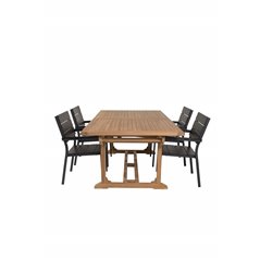 Kenya Dining Table 195/295*110*H75 - Teak, Levels Chair - Black Alu / Black Aintwood
