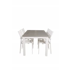Albany Table - 160/240 - valkoinenSanTorini Arm Chair (Valkoinen alu/valkoinen tekstiili)