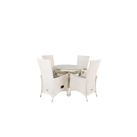 Volta Table ø 90 - White/Glass, Padova Chair (Recliner) - White/Grey_4