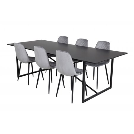 Palace Dining Table - 240*100*H75 - Black / Black, Polar Diamond Dining Chair - Black Legs - Grey Velvet_6