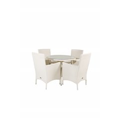 Volta Table ø 90 - White/Glass, Malin Karmstol med dyna - Vit / grå dyna_4
