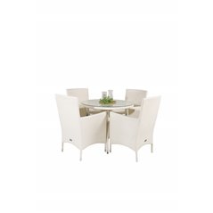 Volta Table ø 90 - White/Glass, Malin Karmstol med dyna - Vit / grå dyna_4