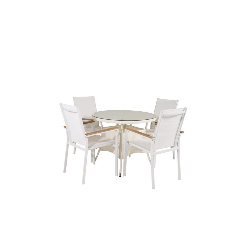 Volta Table 90 - White/Glass, Texas Chair - Valkoinen/Teak_4