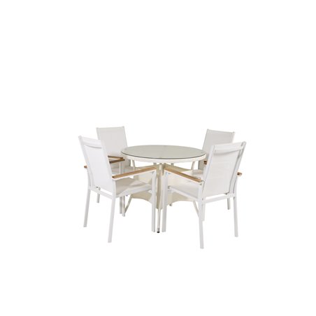 Volta Table 90 - White/Glass, Texas Chair - Valkoinen/Teak_4