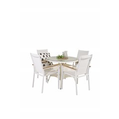 Volta Table ø 90 - White/Glass, Texas Chair - White/Teak_4