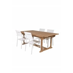 Kenya Dining Table 195/295*110*H75 - Teak, Santorini Arm Chair (Stackable) - White Alu / White Textilene_4