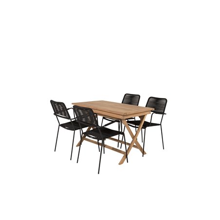 Kenya Dining Table 120*70*H75 - Teak, Lindos Armchair - Black Alu / Black Rope