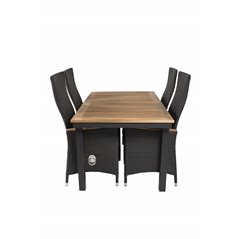 Panama Table 160/240 - Black/Teak, Padova Chair (Recliner) - Black/Teak_4
