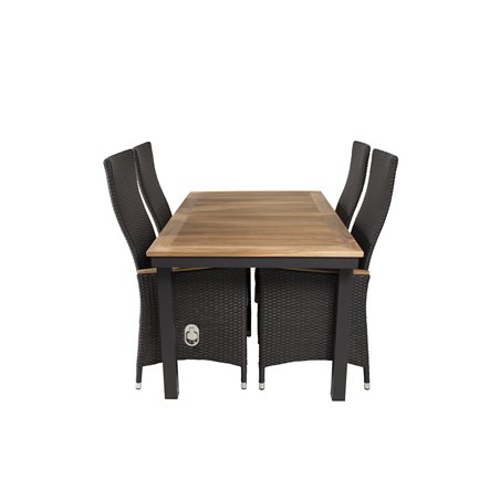 Panama Table 160/240 - Black/Teak, Padova Chair (Recliner) - Black/Teak_4