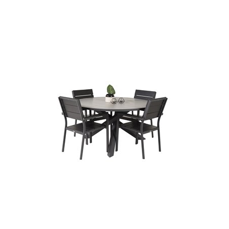 Parma - Table ø 140 - Black Alu / Grey Aintwood, Levels Chair - Black Alu / Black Aintwood