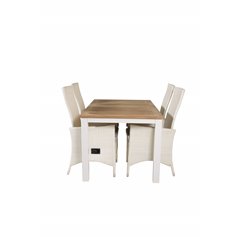 Panama - Table - 152/210*90 - Vit Alu/Teak, Padova Chair (Recliner) - White/Grey_4