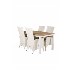 Panama - Pöytä - 152/210 * 90 - Valkoinen Alu / Teak, Padova-tuoli (lepotuoli) - Valkoinen / Grey_4