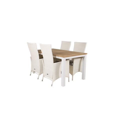 Panama - Pöytä - 152/210 * 90 - Valkoinen Alu / Teak, Padova-tuoli (lepotuoli) - Valkoinen / Grey_4
