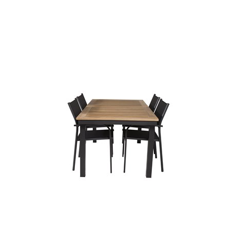 Panama Table 160/240 - Musta/Teak, Santorini-nojatuoli (pinottava) - Musta alu / Musta Textilene_4