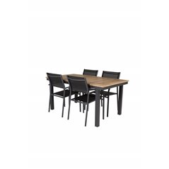 Panama Table 160/240 - Musta/Teak, Santorini-nojatuoli (pinottava) - Musta alu / Musta Textilene_4