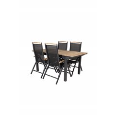 Mexico Table 160/240*90 - Black/Teak, Panama 5:pos Chair - Black/Black_4