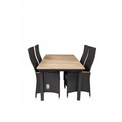 Mexico Table 160/240*90 - Black/Teak, Padova Chair (Recliner) - Black/Teak_4