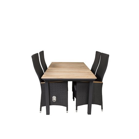 Mexico Table 160/240*90 - Black/Teak, Padova Chair (Recliner) - Black/Teak_4