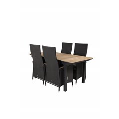 Mexico Table 160/240*90 - Black/Teak, Padova Chair (Recliner) - Black/Teak_4