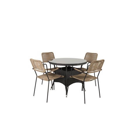 Volta Table ø 90 - Black/Glass, Lindos - Armchair - Black Alu / Latte Rope_4