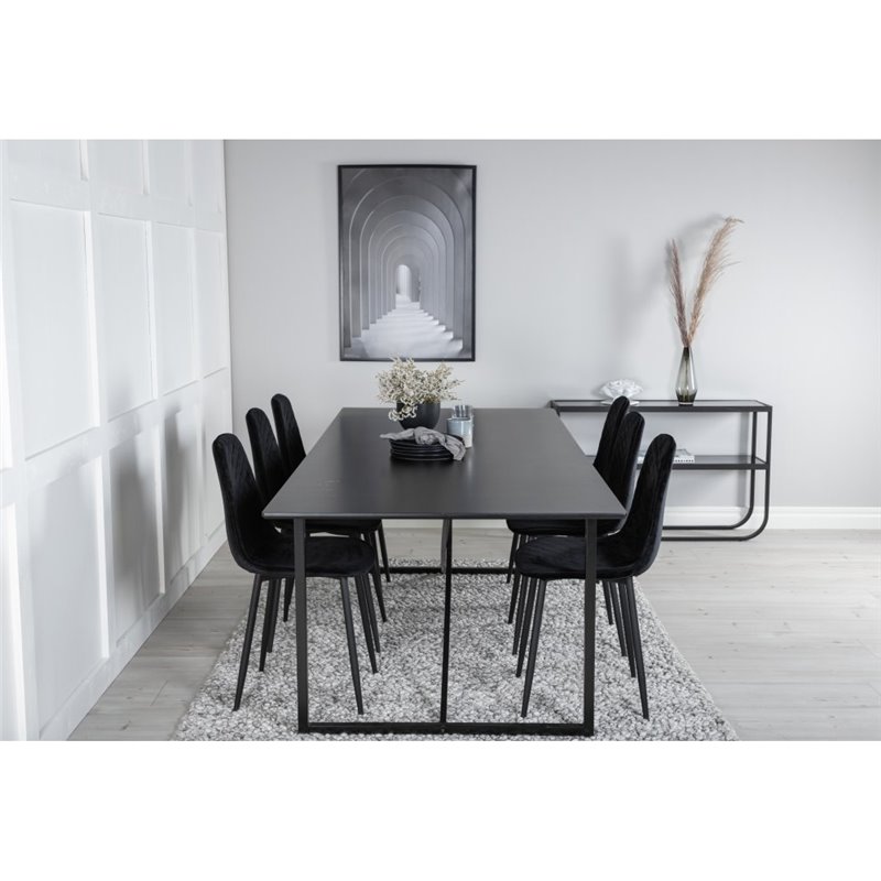 Palace Dining Table - 240*100*H75 - Black / Black, Polar Diamond Dining Chair - Black Legs - Black Velvet_6