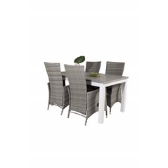 Albany Table - 152/210 - White/Grey, Padova Chair (Recliner) - Grey/Grey_4