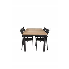 Mexico Table 160/240*90 - Black/Teak, Santorini Arm Chair (Stackable) - Black alu / Black Textilene_4