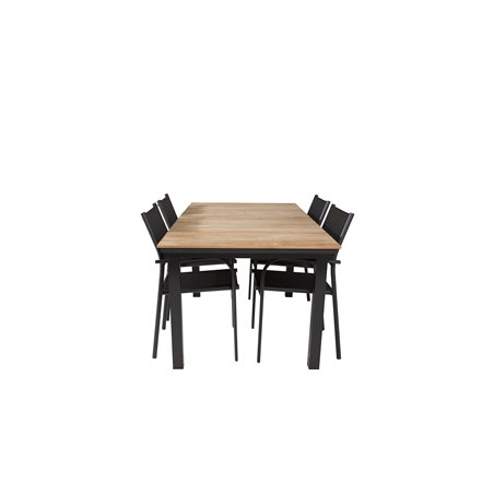 Mexico Table 160/240*90 - Black/Teak, Santorini Arm Chair (Stackable) - Black alu / Black Textilene_4