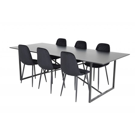 Palace Dining Table - 240*100*H75 - Black / Black, Polar Diamond Dining Chair - Black Legs - Black Velvet_6