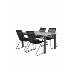 Albany Table - 160/240 - Black/Grey, Bois Armchair - Black Alu / Black Rope / Acacia_4