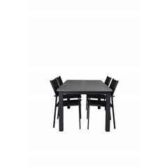 Albany Table - 160/240 - Black/Grey, Santorini Arm Chair (Stackable) - Black alu / Black Textilene_4