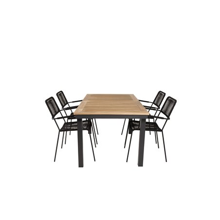 Panama Table 160/240 - Black/Teak, Lindos Armchair - Black Alu / Black Rope_4
