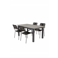 Albany Table - 160/240 - Black/Grey, Lindos Armchair - Black Alu / Black Rope_4