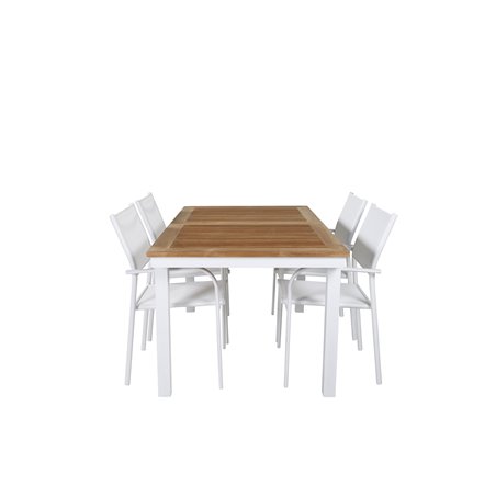 Panama - Table - 152/210*90 - Vit Alu/Teak, Santorini Arm Chair (Stackable) - White Alu / White Textilene_4