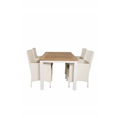 Panama - Table - 152/210*90 - Vit Alu/Teak, Malin Karmstol med dyna - Vit / grå dyna_4