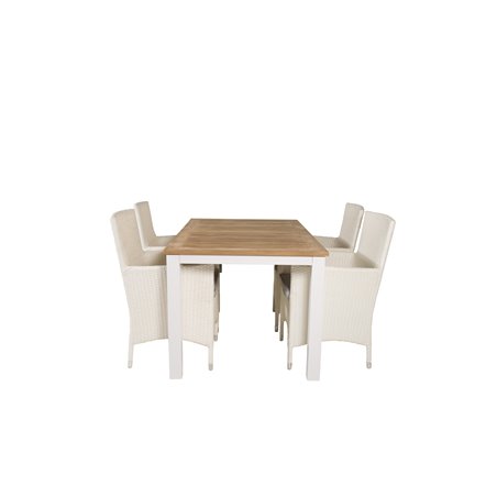 Panama - Table - 152/210*90 - Vit Alu/Teak, Malin Karmstol med dyna - Vit / grå dyna_4