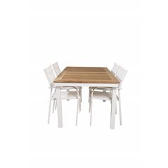 Panama Table 160/240 - White/Teak, Santorini Arm Chair (Stackable) - White Alu / White Textilene_4