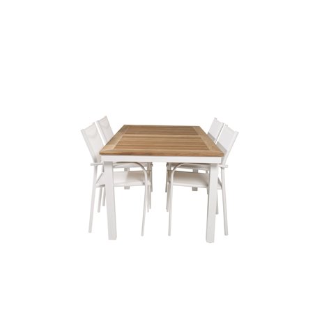 Panama Table 160/240 - White/Teak, Santorini Arm Chair (Stackable) - White Alu / White Textilene_4