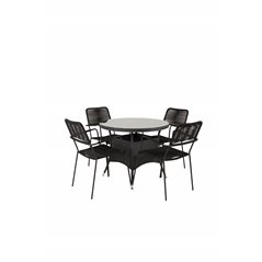 Volta Table ø 90 - Black/Glass, Lindos Armchair - Black Alu / Black Rope