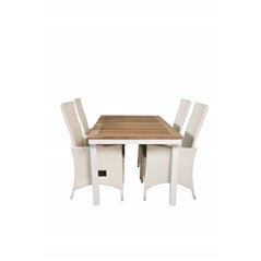 Panama Table 160/240 - White/Teak, Padova Chair (Recliner) - White/Grey_4