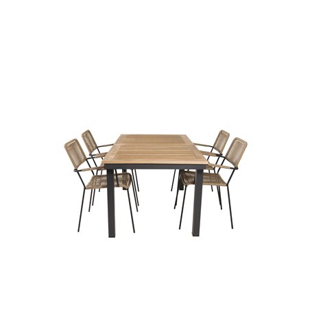 Panama Table 160/240 - Black/Teak, Lindos - Armchair - Black Alu / Latte Rope_4