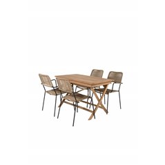 Kenya Dining Table 120*70*H75 - Teak, Lindos - Armchair - Black Alu / Latte Rope_4