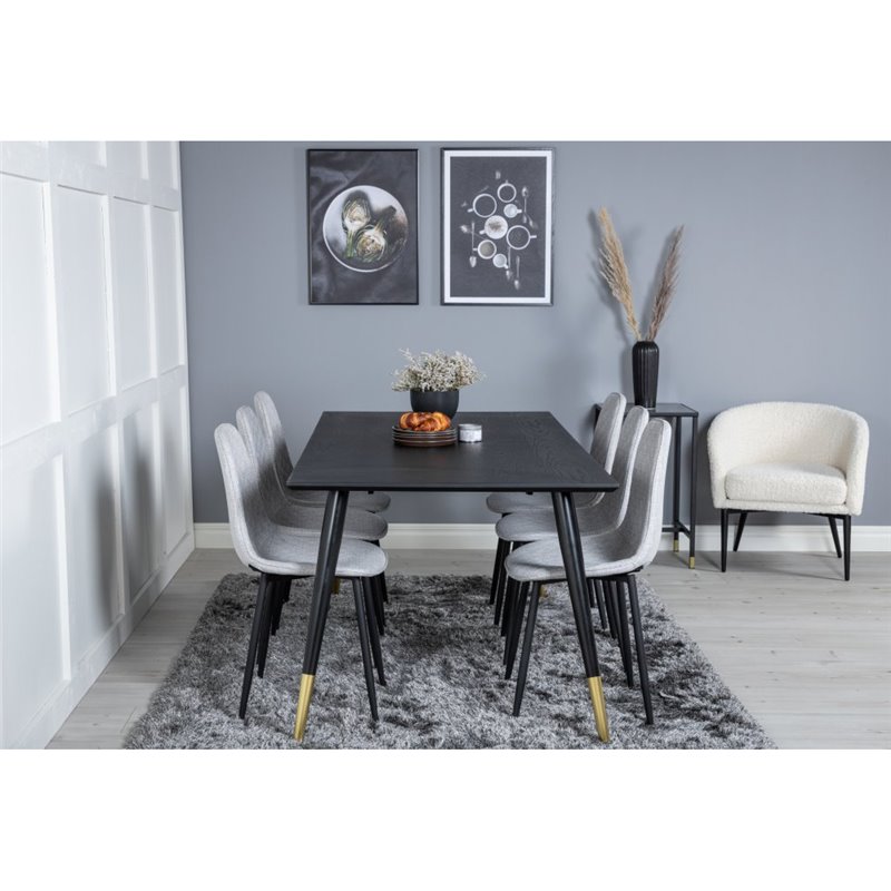 Dipp Dining Table - 180*90cm - Black / Black Brass, Polar Diamond Dining Chair - Black Legs - Grey Fabric_6