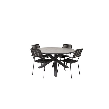 Parma - Table ø 140 - Black Alu /Grey Aintwood, Lindos Armchair - Black Alu / Black Rope_4