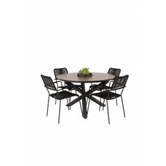 Llama Round Dining Table 120 - Black Alu / Brown HPL, Lindos Armchair - Black Alu / Black Rope_4