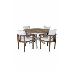 Mexico Table ø 140 - White/Teak, Erica Dinning chair-acacia wire brushed/off white cushion_4