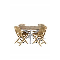 Mexico Table ø 140 - White/Teak, Cane Foldable dining Chair - Bamboo / Grey Cushion_4