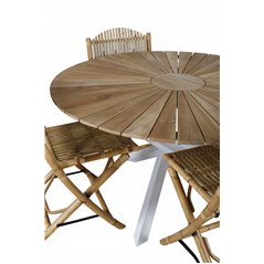 Mexico Table ø 140 - White/Teak, Cane Foldable dining Chair - Bamboo / Grey Cushion_4