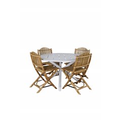 Alma Dining Table - White Alu - ø120cm, Cane Foldable dining Chair - Bamboo / Grey Cushion_4