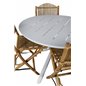 Alma Dining Table - White Alu - ø120cm, Cane Foldable Dining Chair - Bamboo / Grey Cushion